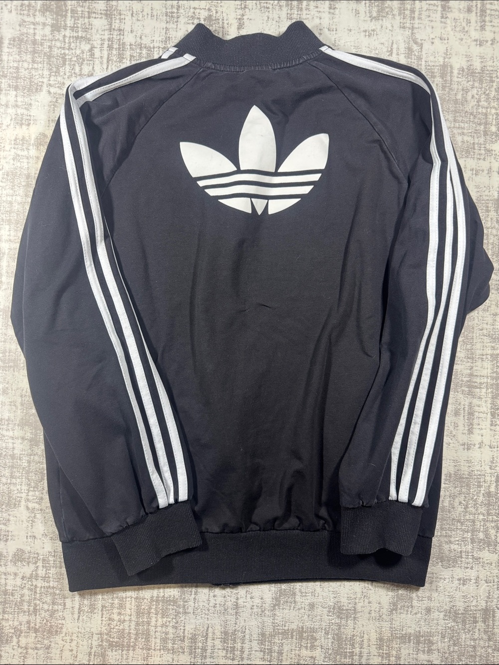 Adidas Black Bomber Jacket with White Three-Stripe Big LOGO back Teens 3XL 26X22
